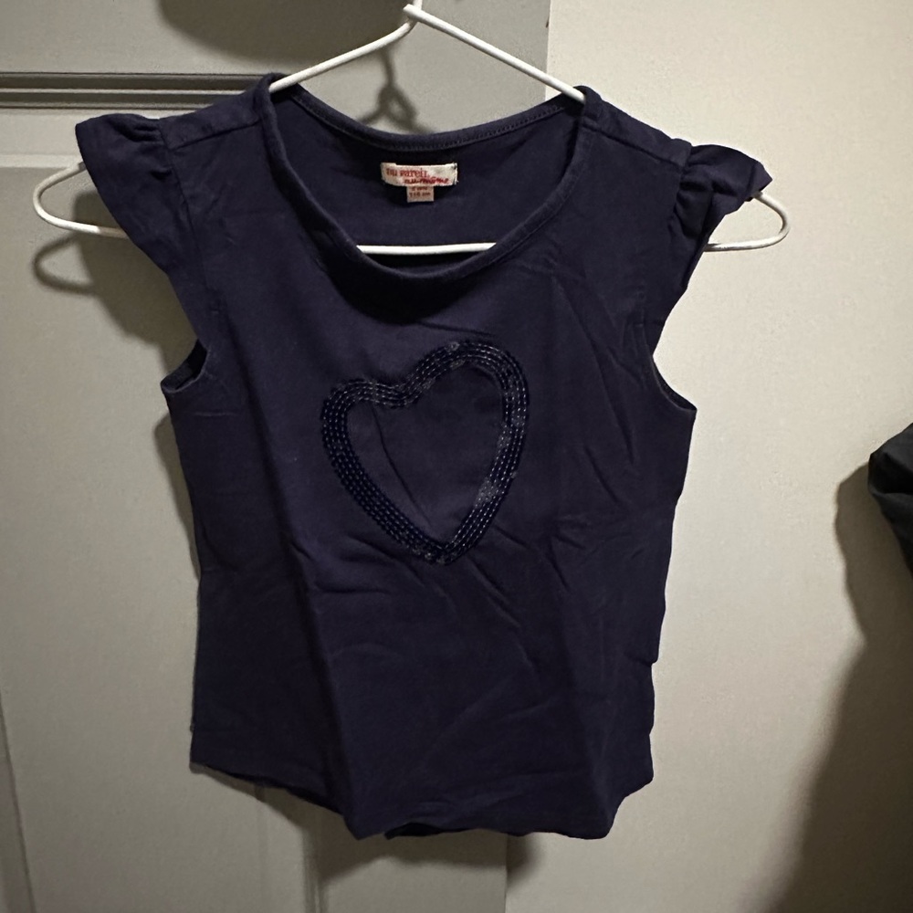 Du Pareil au Même Navy Heart Tee with Beaded Detail for Girls - Size: 5 years